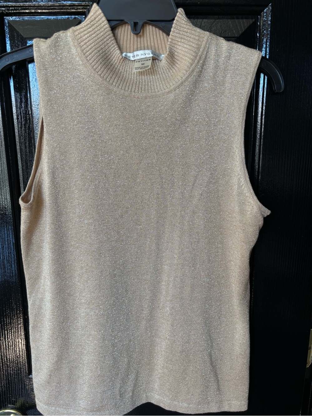 Peter Nygard Beige Metallic Gold Sleeveless Tank Top Blouse Petite Medium